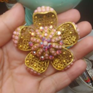 Women's Floral Metal & Stone Brooch